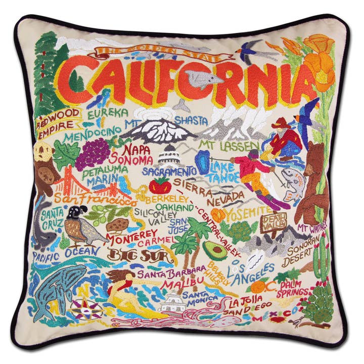 California Hand-Embroidered Pillow for wholesale by catstudio