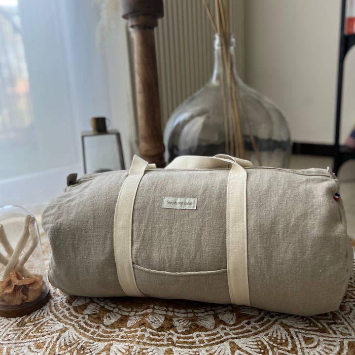 Steph s'en mêle - Wholesale Weekender Bag - Unisex - 100% natural French linen duffle bag