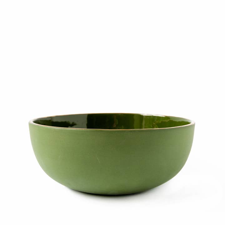 Creating Comfort Lab - Vente Bol de service - Bol à salade en porcelaine fait main avec bord doré. Vert