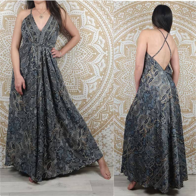 bhavnas boutique - Wholesale Dress - Women's - 5 Pcs Lot Vintage Sari Recycled Silk Dress Women Silk Dress3