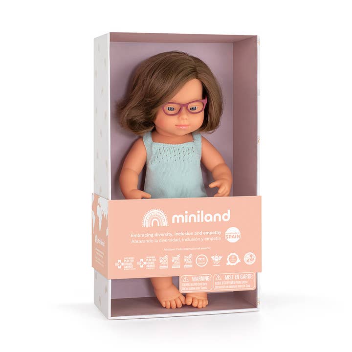 Miniland Educational - Wholesale Doll - Kids - Colourful Doll Caucasian Girl with DS 15” Turquoise rompers