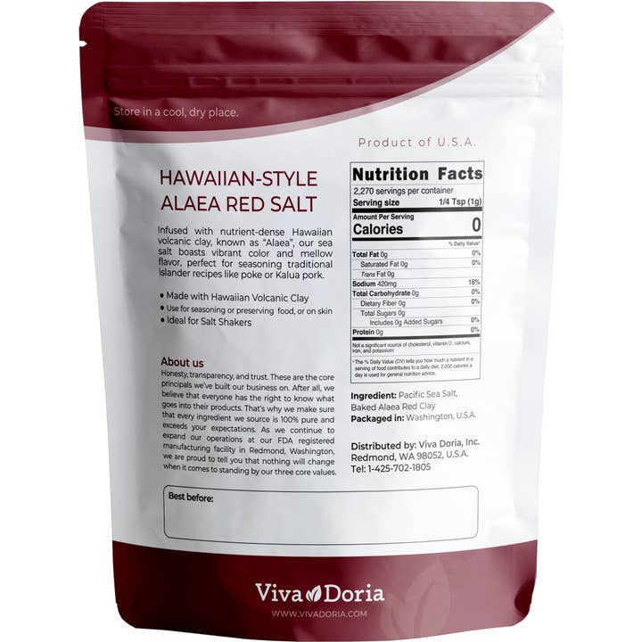 VIVA DORIA INC. - Wholesale Salt - Hawaiian Red Alaea Sea Salt, Fine Grain, 5 lb