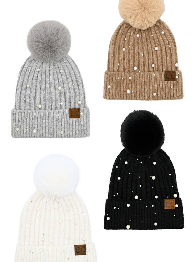 C.C Pérola Enfeites Pom Beanie por atacado de Hana