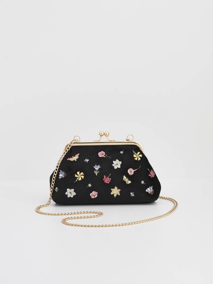 Floral Ditsy Embroidered Velvet Clutch Purse - UK, US & EU for wholesale by Fable England