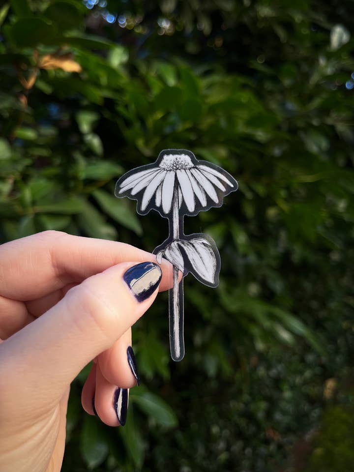 Daisy flower tattoo-inspired sticker for wholesale by Hannah Moore Art