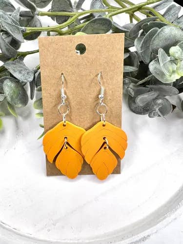 Orange Two Part Leaf Earrings for wholesale by Lindsey Lane Wholesale