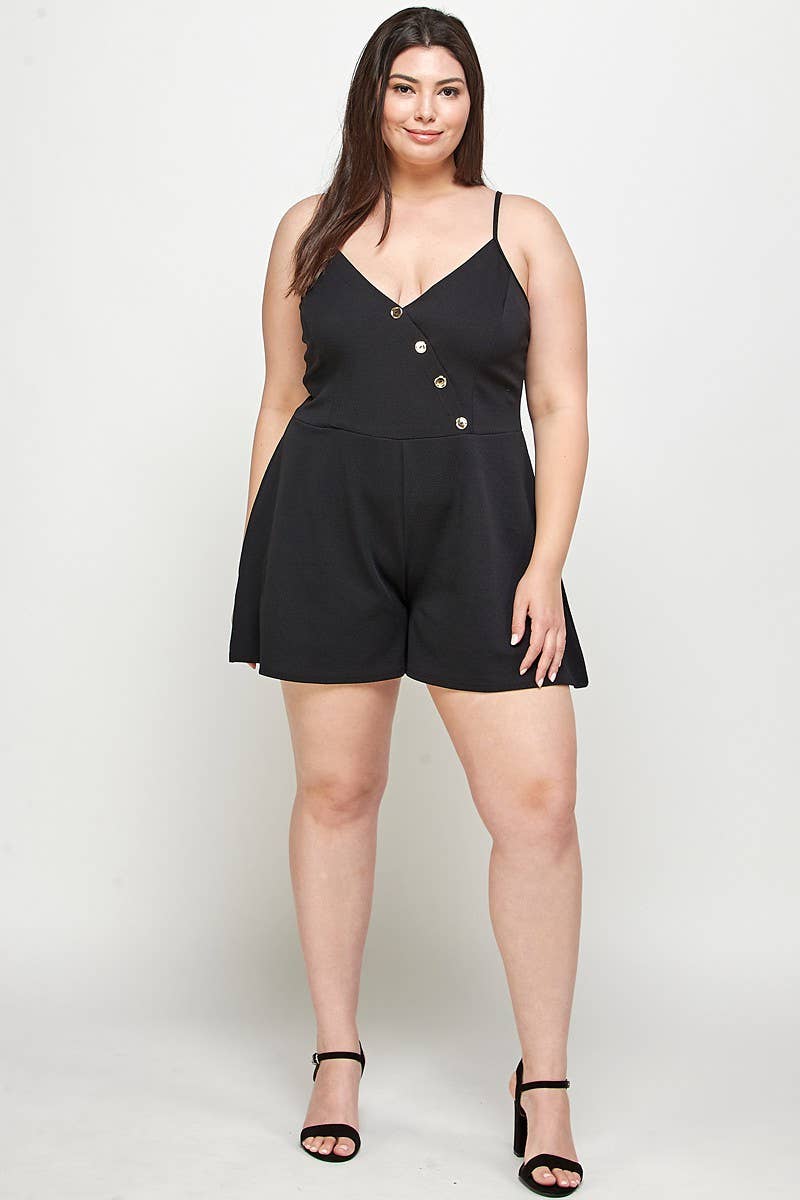 Haute Fox Plus Size & Contemporary - Wholesale Romper - Women's - Plus Size Romper Asymmetrical Button Detail KY18005-RP5