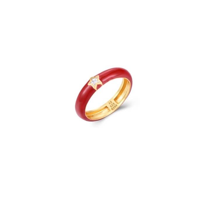 Bague étoile - émail rouge - T10 - Plaqué or pour la vente par Buganto