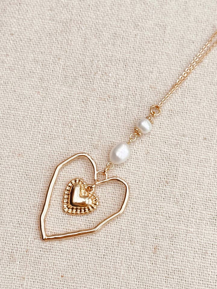 Collier Perle Cœur Ouvert – Or pour la vente par Gracie Rose Designs