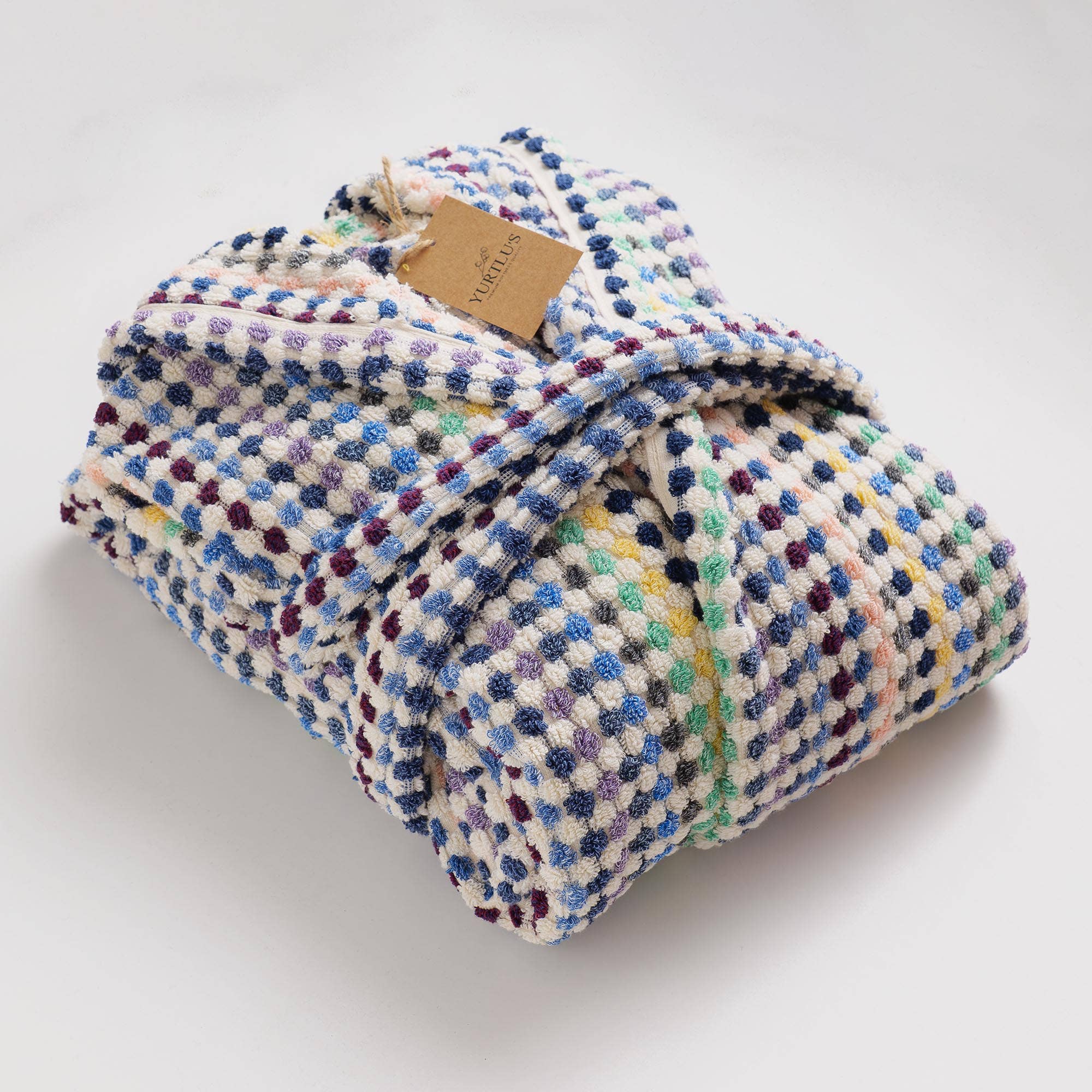 YURTLUS - Venta al por mayor Bata - Unisex - Bata de burbujas tejida a mano, albornoz con pompones en telar manual 100% algodón 64