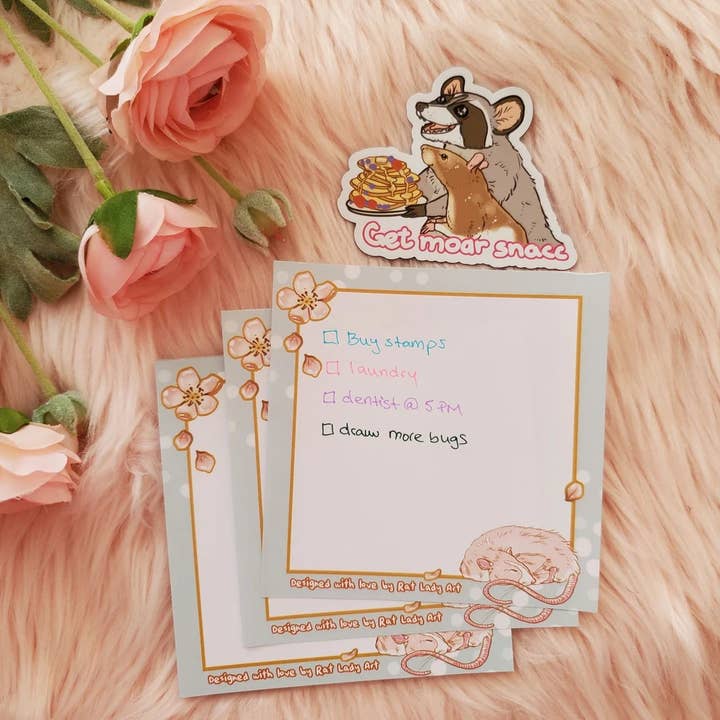 Sleepy Rat Pastel Blue Memo Pad for wholesale by Rat Lady Art