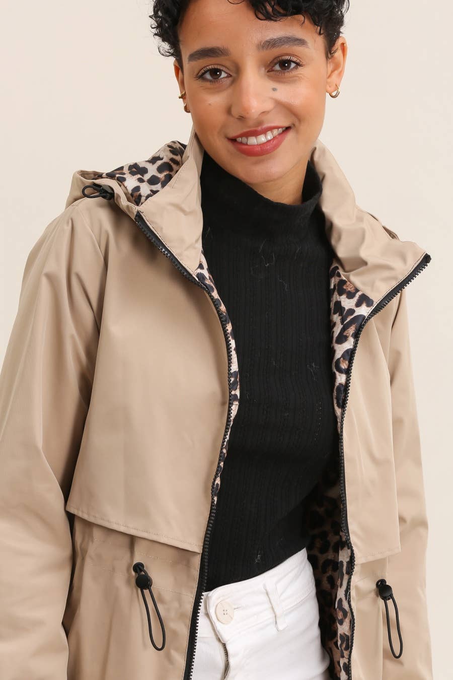 Attrait Paris - Wholesale Windbreaker - Women's - Leopard lined waterproof long jacket24