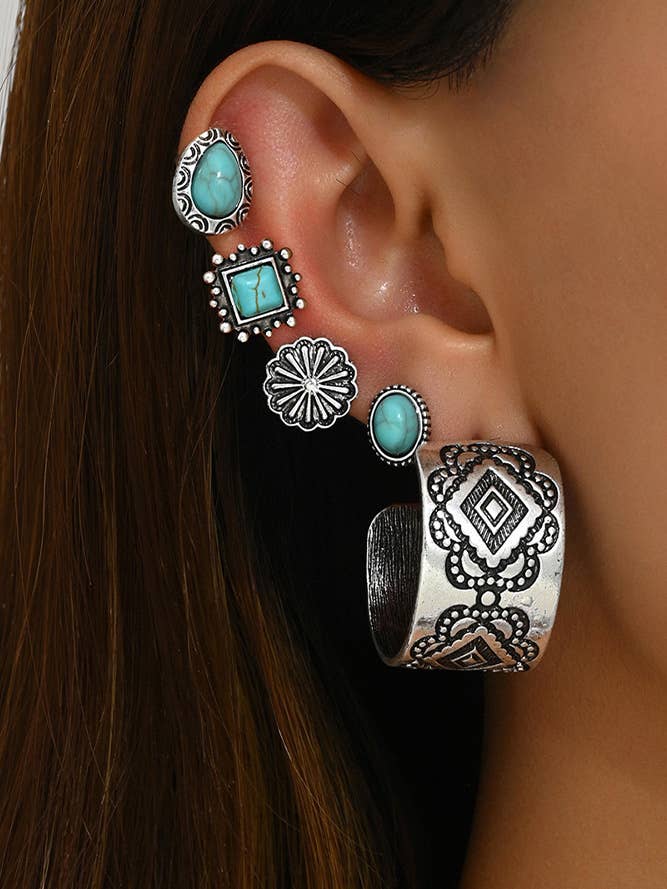 Geometric Turquoise Earrings 5pcs Set MOQ 5sets ZK1797 for wholesale by UNISHE