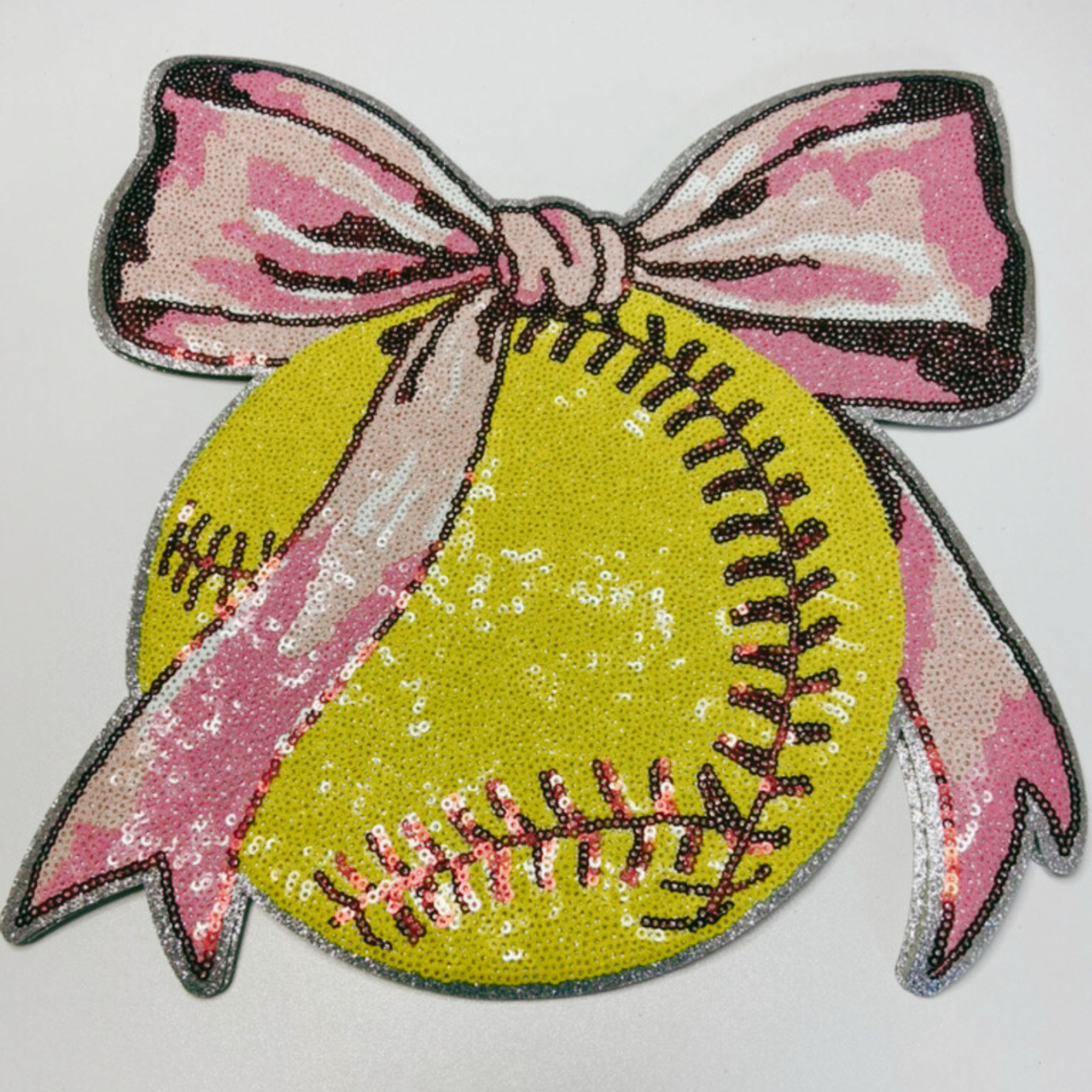 TEELUX - Wholesale Patch - Sequin Softball w Bow  - Sequin Patch2