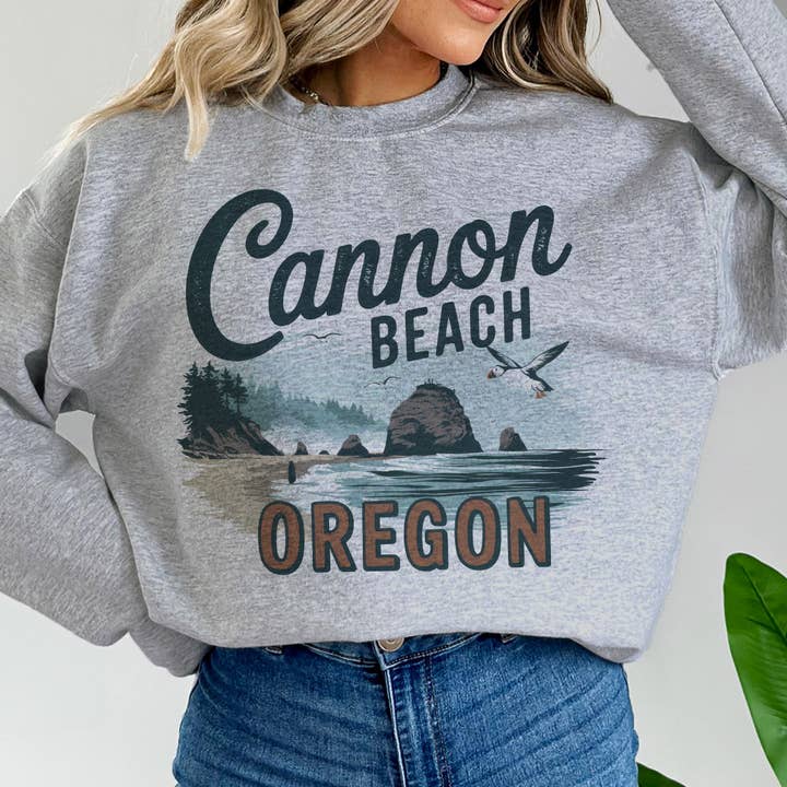 Cannon Beach Oregon Crewneck Sweatshirt for wholesale by WhiteWolfeDesign