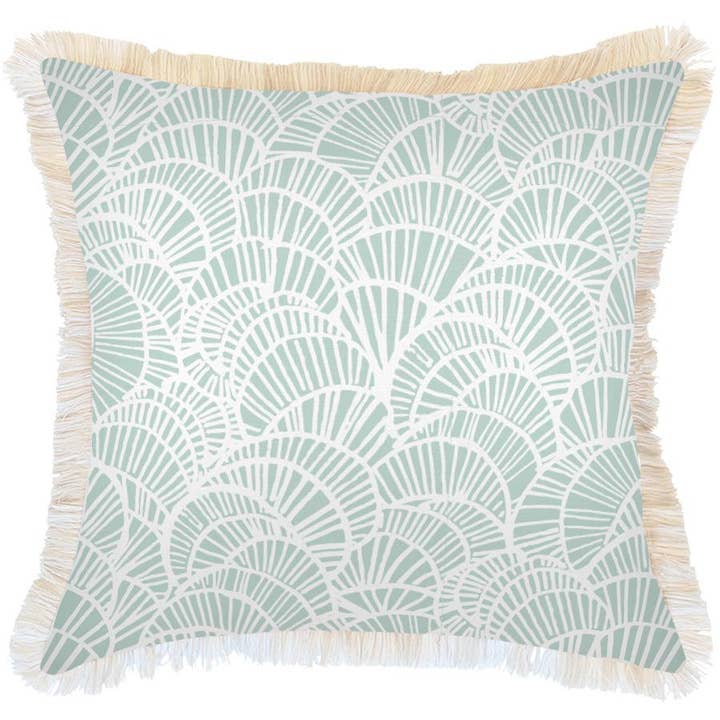 Kussenhoes-Coastal Fringe Natural-Positano Pale Mint-60cm x 60cm voor wholesale door Escape To Paradise