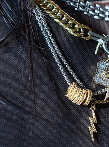 HoopLa - Vente Collier maille et chaîne - Collier à 5 anneaux en acier inoxydable, bicolore 14 carats et zircone cubique 4