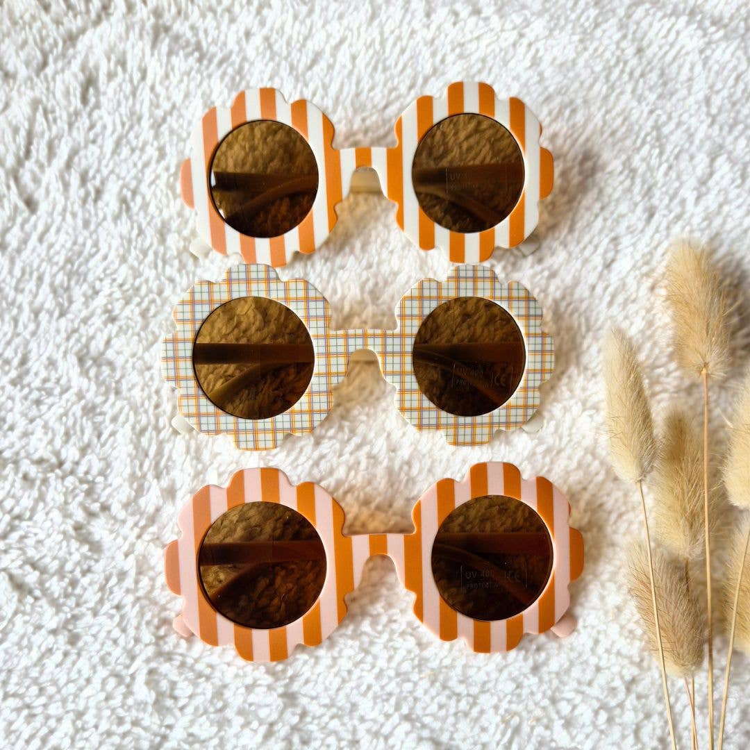 Rammelaartje - Wholesale Sunglasses - Kids - Baby and children's sunglasses UV400 flower - Striped Camel / Soft Pink1