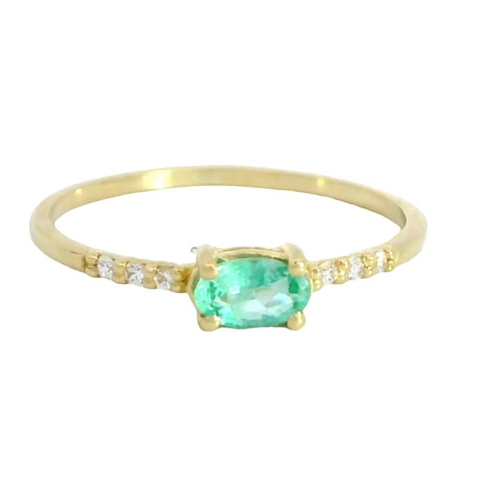 Oval Emerald and White topaz pave solitaire for wholesale by MINKARA Jewelry