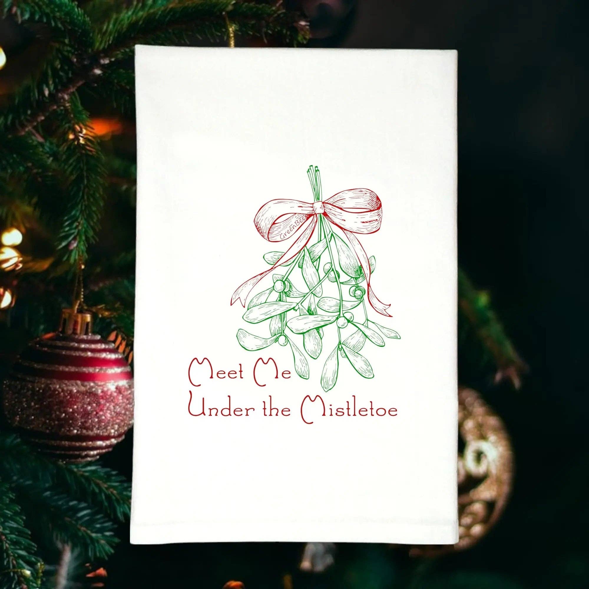 Green Bee Tea Towels - Wholesale Tea Towel - Meet Me Under Mistletoe Towel | Tea Towel | Xmas Dish Towel5