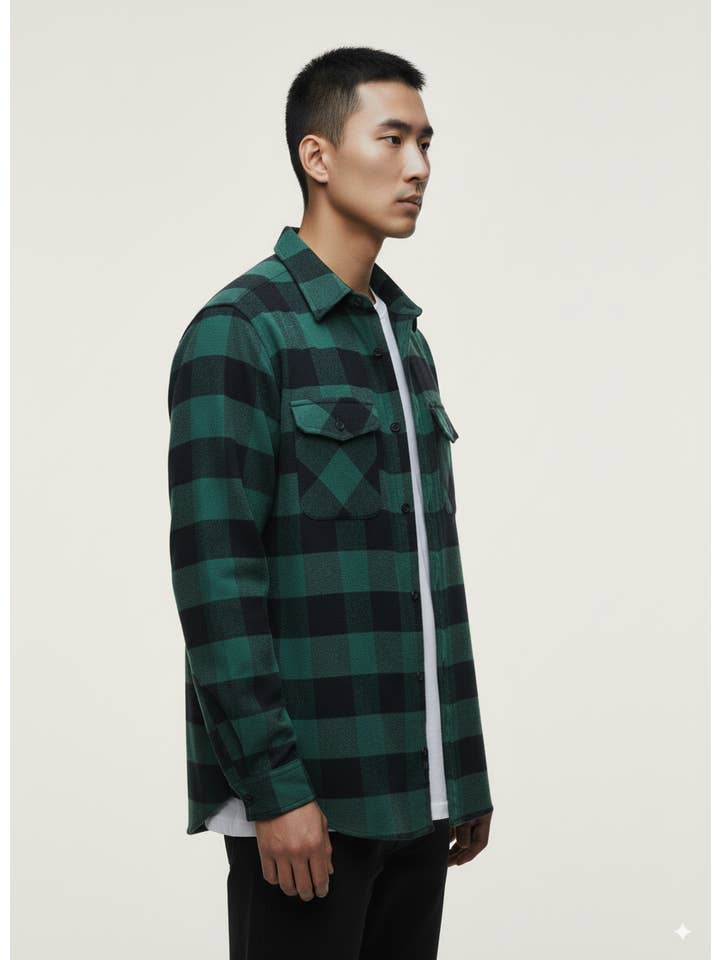 Flannel Long Sleeve Buffalo Plaid Shirt for wholesale on Faire4