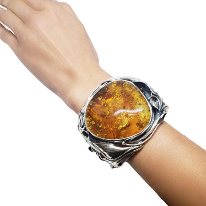 Cognackleurige geoxideerde zilveren manchetarmband voor wholesale door Amberman