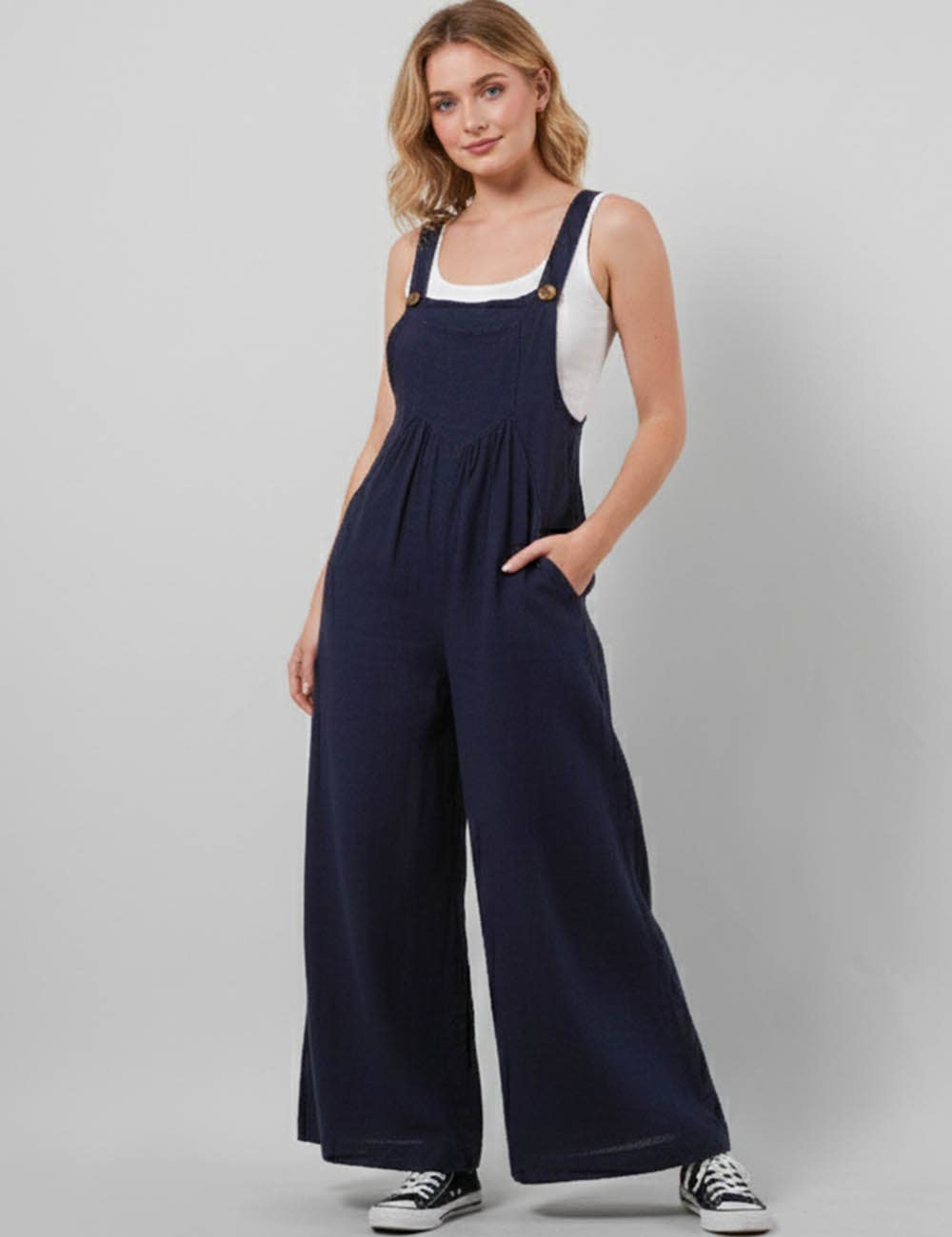 Sweetkama - Wholesale Overalls - Women's - Solid Color Botton Strape Overalls Daily Jumpsuit SKJ23575
