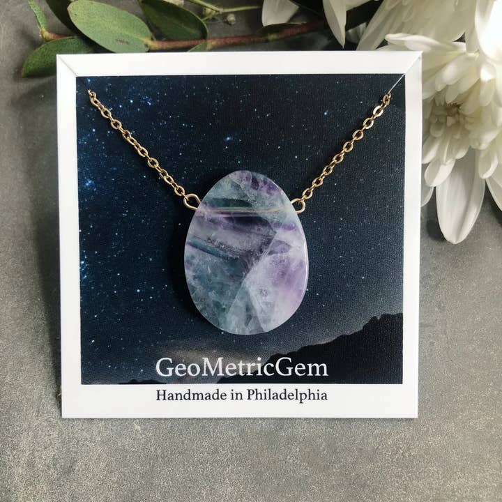 Collar grande de fluorita arcoíris ~ Cadena chapada en para venta al por mayor de GeoMetricGem