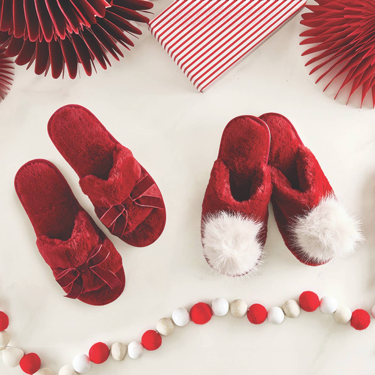 Bella Sleep + Spa - Wholesale Slippers - Women's - Plush Velvet Bow Slippers - Burgundy + Burgundy Velvet Bow2