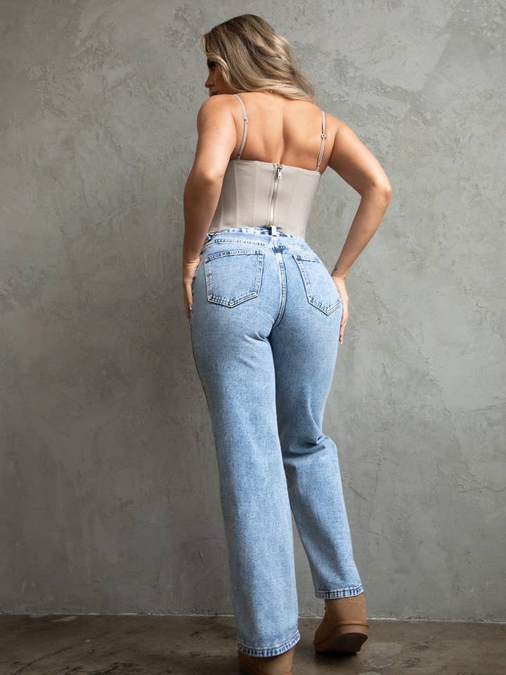 BLUE JAZLYN Mid Rise Denim Straight Leg Jeans
PJ28380-JAZLYN for wholesale on Faire