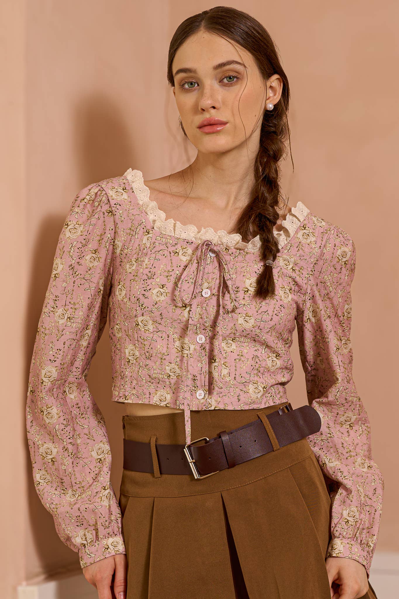 ROSIE POSIE - Wholesale Blouse - Women's - RP2497 - Retro-Inspired Floral Top with Lace Detail2