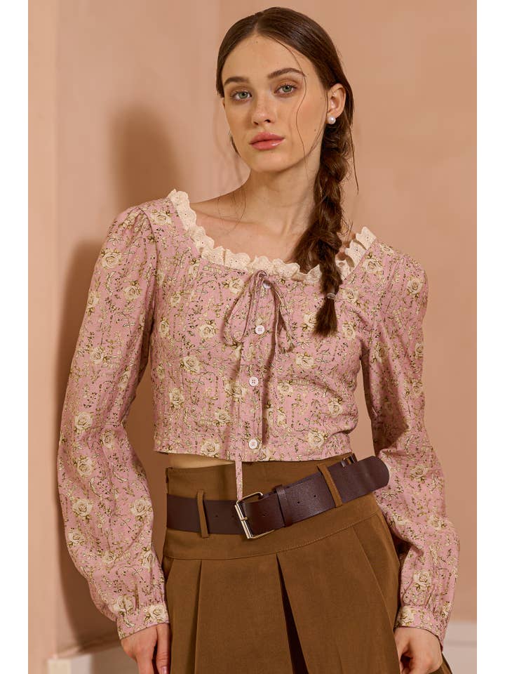 ROSIE POSIE - Wholesale Blouse - Women's - RP2497 - Retro-Inspired Floral Top with Lace Detail2