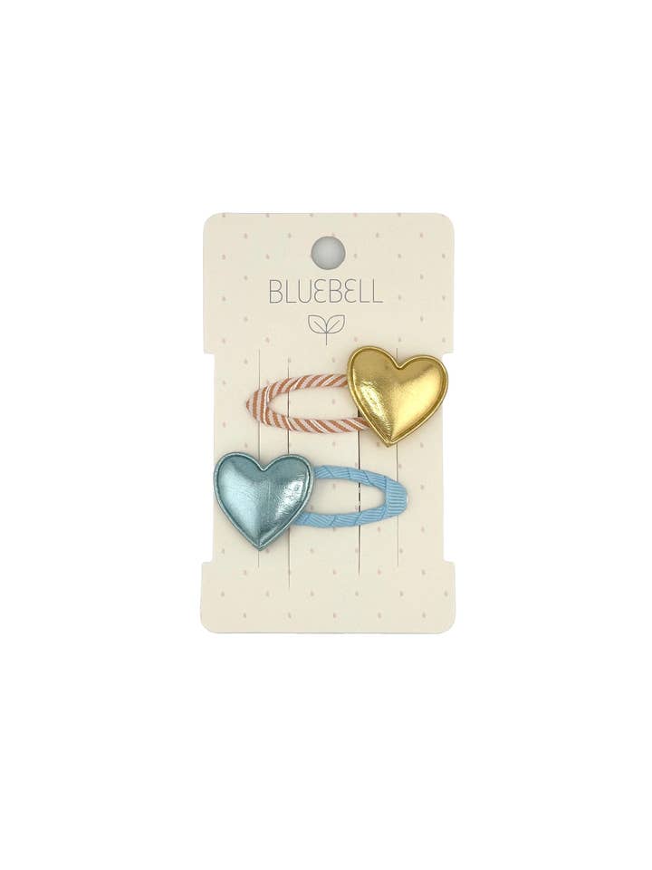 Glossy Heart Clips by Bluebell- Gold & Ice Blue for wholesale by Bluebell Petite