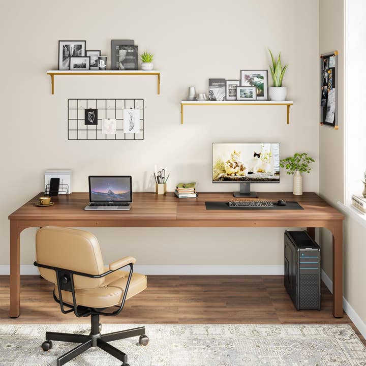 Coffee Brown Spacious Double Workstation Desk for Home Office for wholesale on Faire