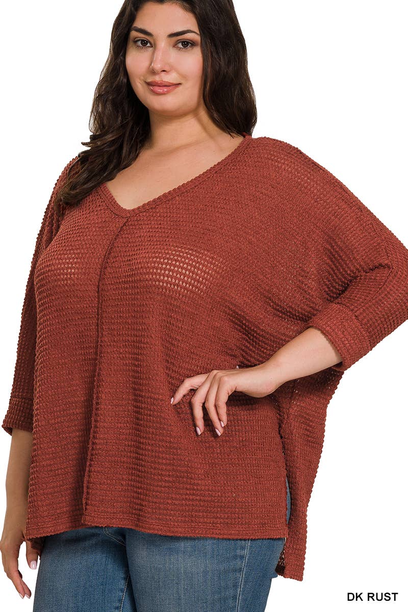 SCHWARZ-160583 „PLUS SIZE 3/4-ARM V-AUSSCHNITT HI-LOW SAUM JACQUARD SW“ für den Großhandel auf Faire12