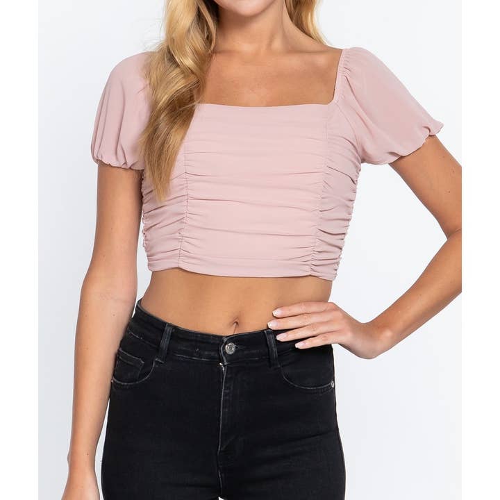 RUCHED CROSS BACK WOVEN TOP for wholesale by Paperdoll