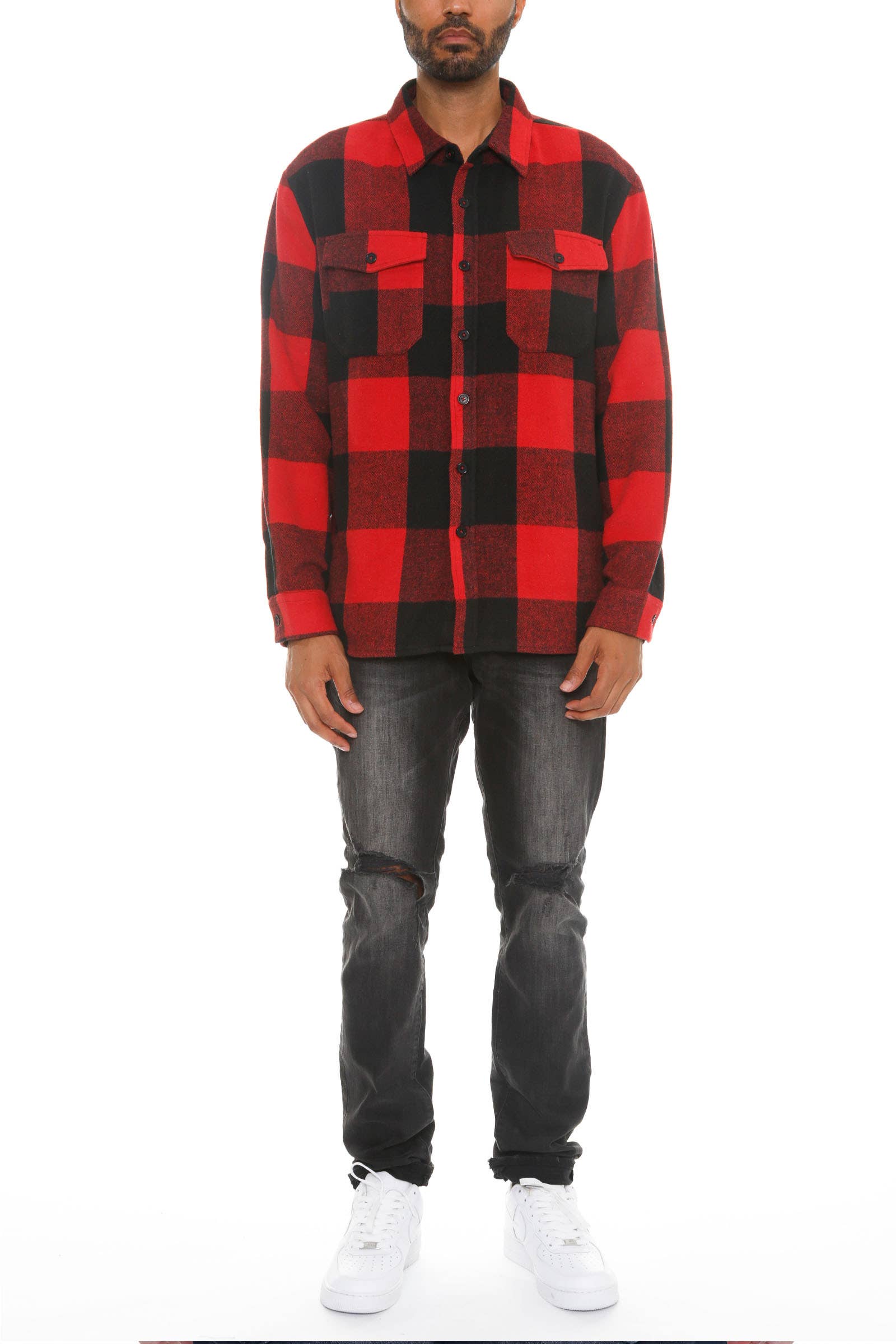 WEIV - Vente Veste-chemise – homme - Manteau en flanelle souple à carreaux pour hommes3