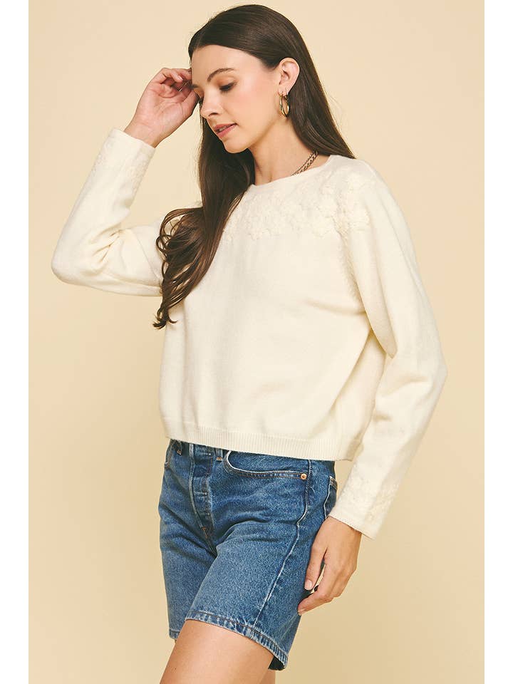 PINCH - Wholesale Knit Sweater - Women's - FLORAL EMBROIDERED KNIT SWEATER - 6371WM3