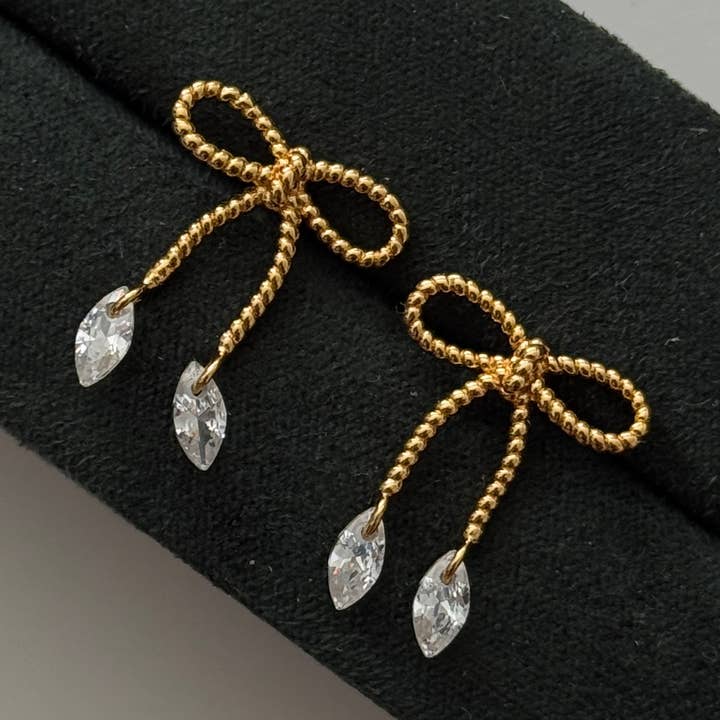 Rope Bow Studs- Gold for wholesale by Namaste Jewelry