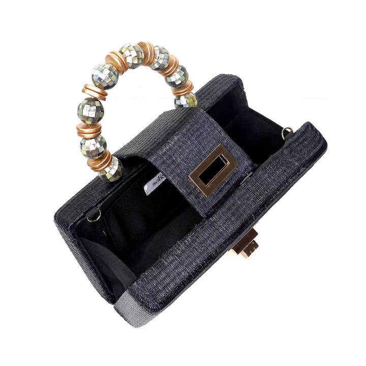 Soli & Sun - Wholesale Clutch Bag - Women's - Christmas Evening Bag - Black with Shell Inlay Bead Handle3