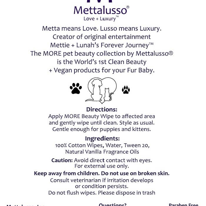Mettalusso Inc - Wholesale Pet Cleaning Supplies - More Vegan Clean Beauty Pet Wipes