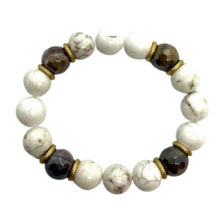 White Magnesite and Mookaite Stretch Bracelet for wholesale by Deborah Grivas Designs