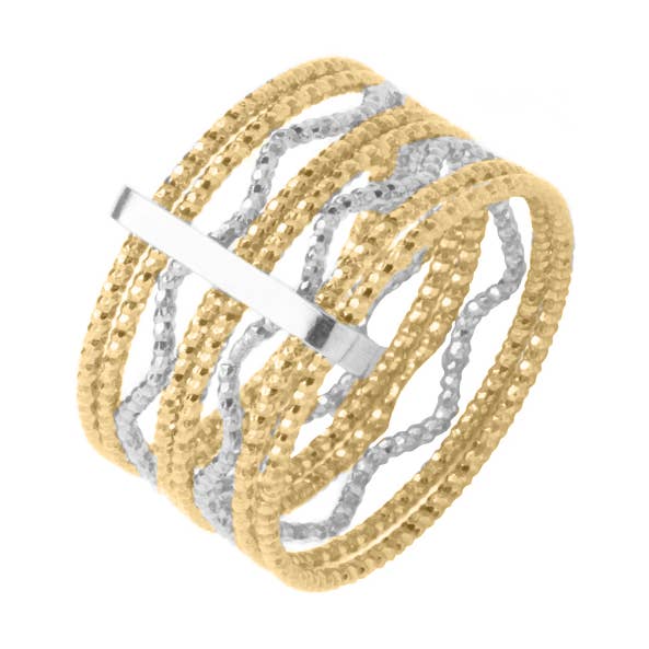 Rhodium-plated golden silver ring with wavy rings for wholesale by ORUS BIJOUX
