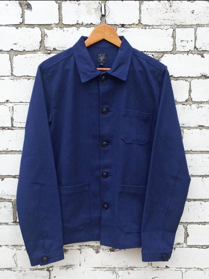 French Cotton Twill Chore Jacket Navy Blue for wholesale by Wolf Clothing Collective Ltd