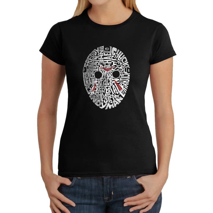 LA Pop Art Women's Word Art T-Shirt - Slasher Movie Villians for wholesale by LA Pop Art