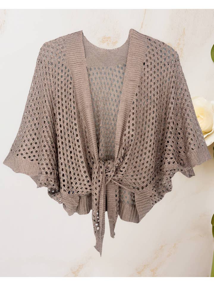JC Sunny Fashion - Wholesale Cardigan - Women's - JC063344 Eyelet Open-Knit Metallic Cardigan with Front Tie13