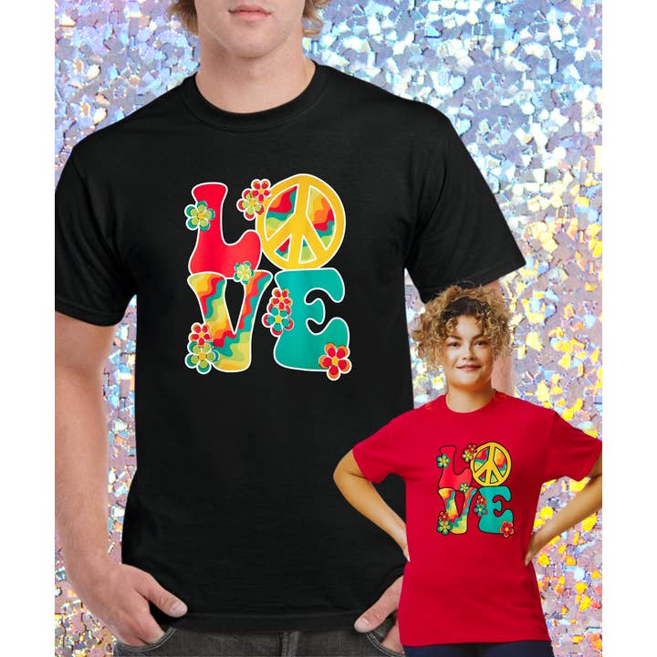 Amore Pace & Rose Retrò Maglietta Anni '70 '80 Regalo di San Valentino per la vendita all'ingrosso da parte di Worldwide Souvenir Mart