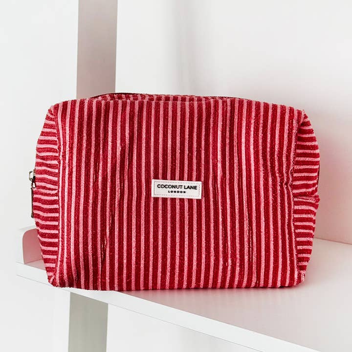 Towel Makeup Bag - Mulberry Stripes for wholesale by Coconut Lane