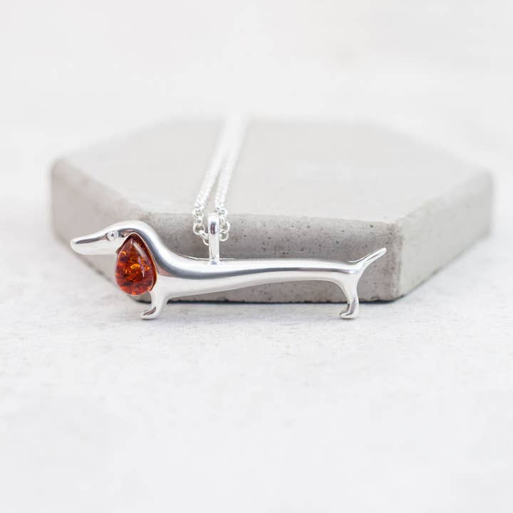 Dachshund Baltic Amber Necklace Sausage Dog Pendant for wholesale by Marcin Waryszak