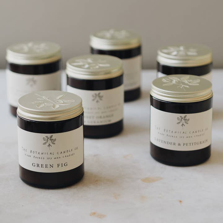 The Botanical Candle Co. - Wholesale Jar/filled candle - Scented Soy Wax Candles 180ml Amber Glass Jars